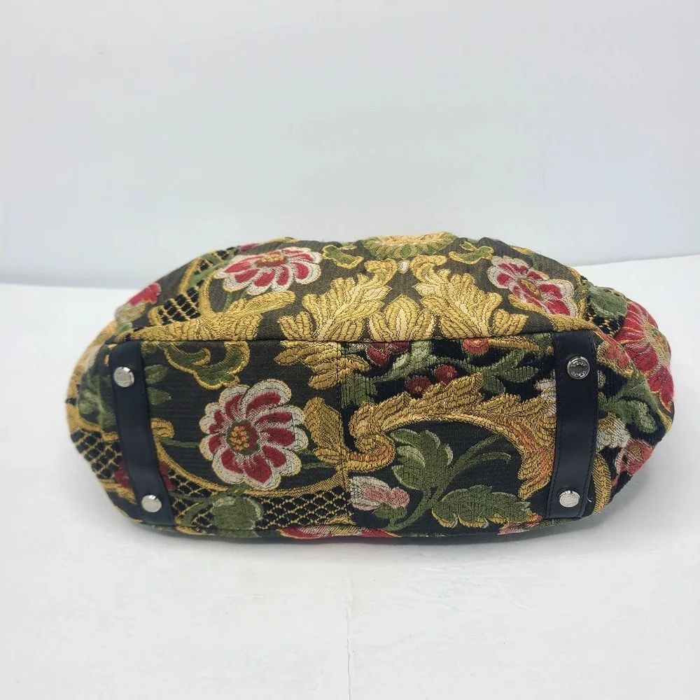 Vintage Talbots Bag Floral‎ Tapestry Purse Bamboo Handles Magnetic Closure Y2K